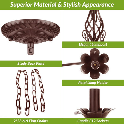 6-Light Farmhouse Candle Chandelier for Living Room, Rustic Industrial