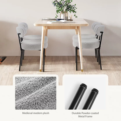 Ergonomic round Dining Chairs Set of 2 Plush Fabric Kitchen Chairs with Curved Backrest Metal Legs for Living Room