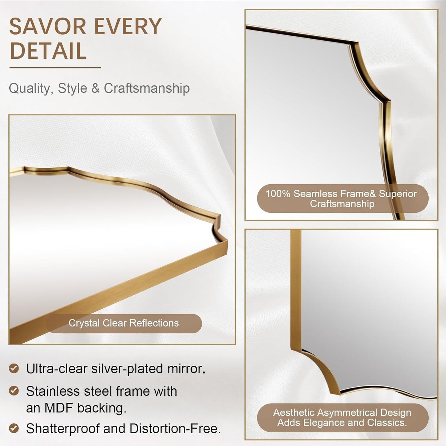 Stainless Steel Metal Frame Wall Mount Vanity Mirror, 22X30 Irregular