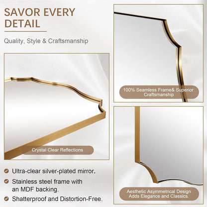 Stainless Steel Metal Frame Wall Mount Vanity Mirror, 22X30 Irregular