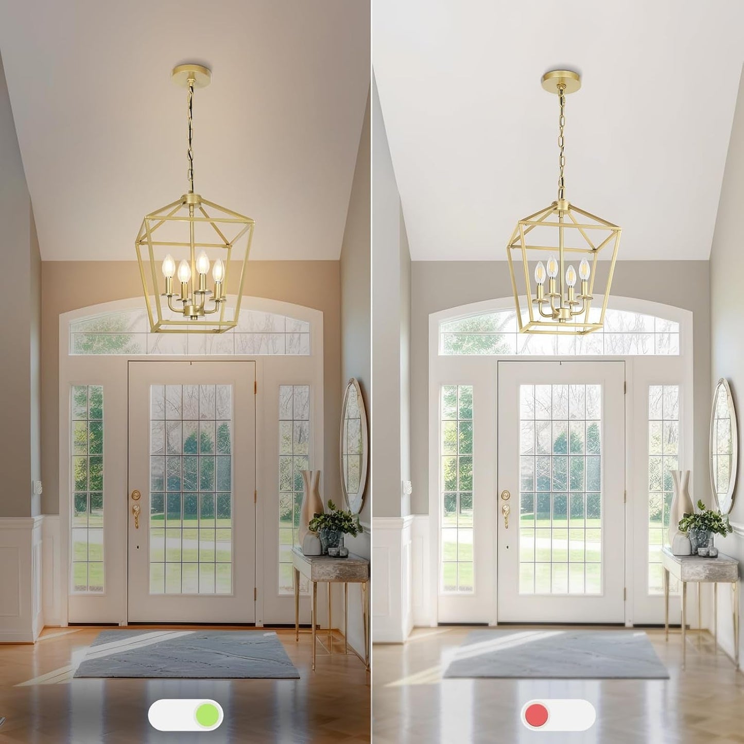 4 Light Chandelier, Industrial Ceiling Light Gold Lantern Light