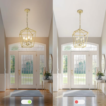 4 Light Chandelier, Industrial Ceiling Light Gold Lantern Light