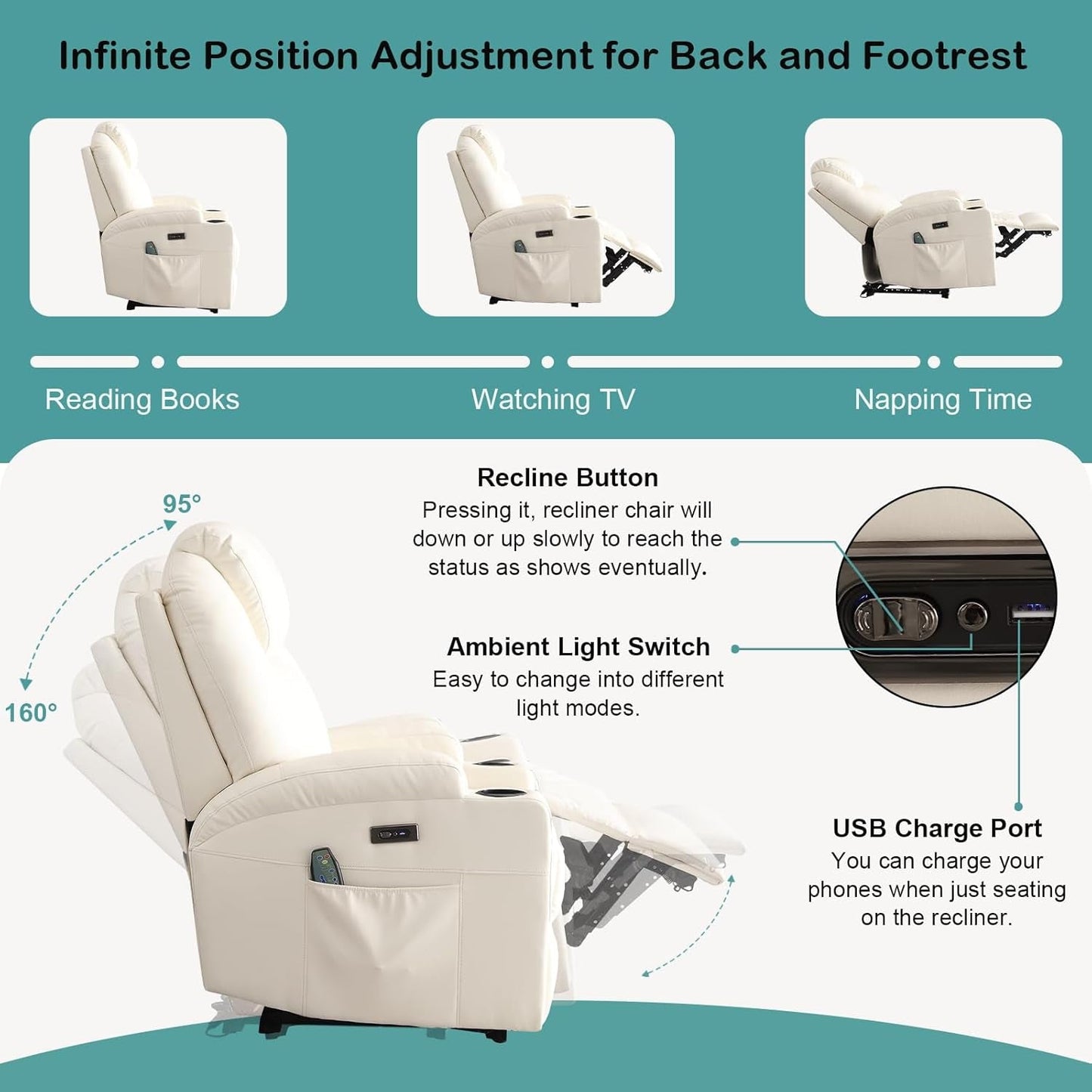 Power Recliner Chair with Heat and Massage for Adults - Home Theater