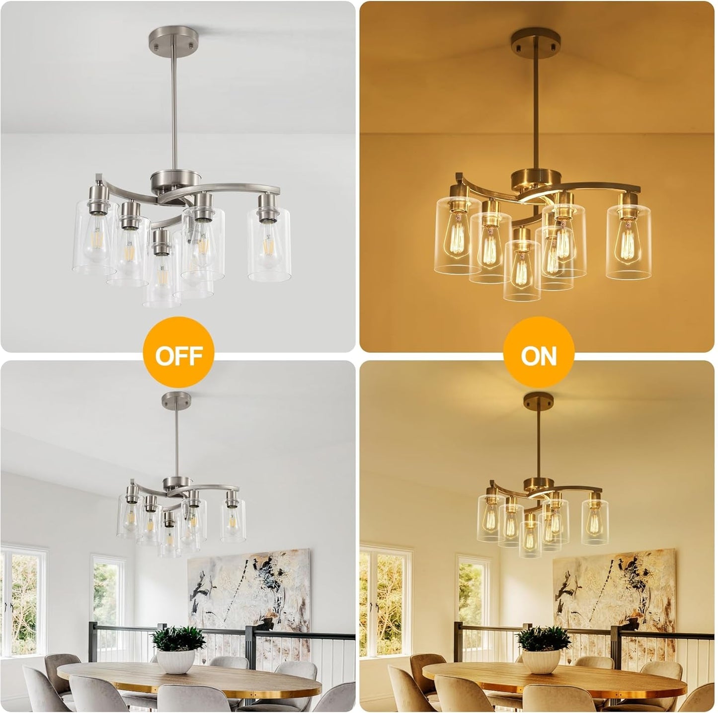 6-Light Brushed Nickel Chandeliers for Dining Room Light Fixtures over