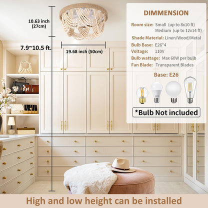 20" Boho Ceiling Fan with Light, Coastal Fandelier Ceiling Fans with