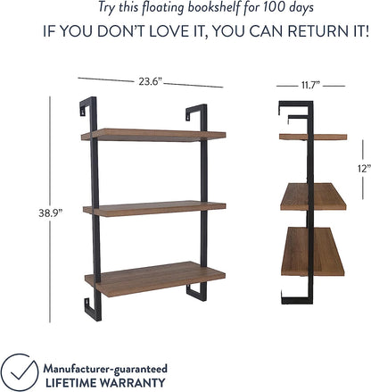 Rustic Wall-Mounted Bookcase with Industrial Frame