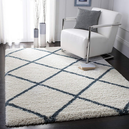 SAFAVIEH Hudson Shag Collection Area Rug - 7' Square, Beige & Ivory, Modern Trellis Design, Non-Shedding & Easy Care, 2-Inch Thick Ideal for High Traffic Areas in Living Room, Bedroom (SGH281S)