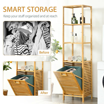 Bamboo Tower Hamper Organizer with 3-Tier Storage Shelves