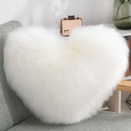 Throw Pillows Heart Shape Plush Shaggy Decorative Pillow