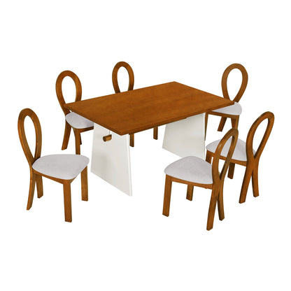 Modern 7-Piece Dining Table Set with Trestle Dining Table and 6