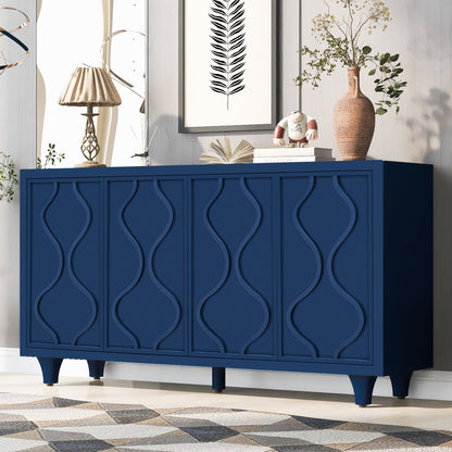 Stylish Storage Cabinet Sideboard Wooden Cabinet with Embossed Curved Front Design