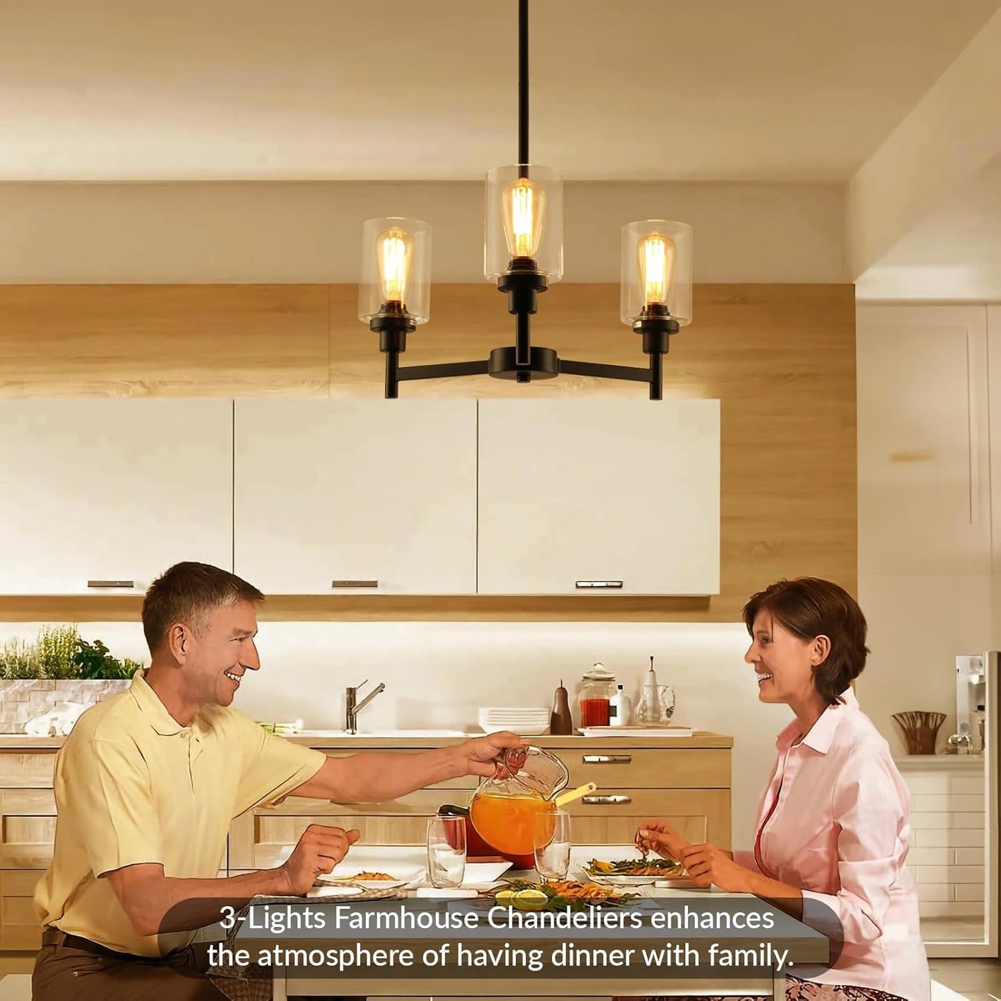 3 Lights Black Chandeliers for Dining Room Light Fixture over Table,