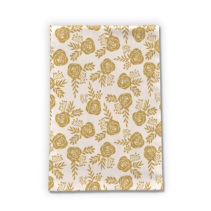 Warm Gold Floral Tea Towel