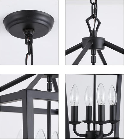 Farmhouse Rustic Black Lantern Chandelier Hanging Light Fixture