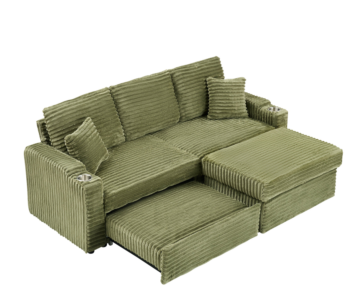 An 80-inch foldable and hidden chaise longue with cup holders, a