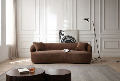 Borwn Mid Century Modern Curved Sofa, 3 Seat Cloud couch Boucle sofa