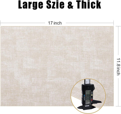 Homaxy Faux Leather Heat Resistant Placemats for Dining Table Set of 6, Waterproof Wipeable Washable PU Table Mats, Easy to Clean Anti-Slip Place Mats, 11.8" X 17", Beige