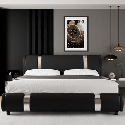 Queen Faux Leather Upholstered Platform Bed Frame