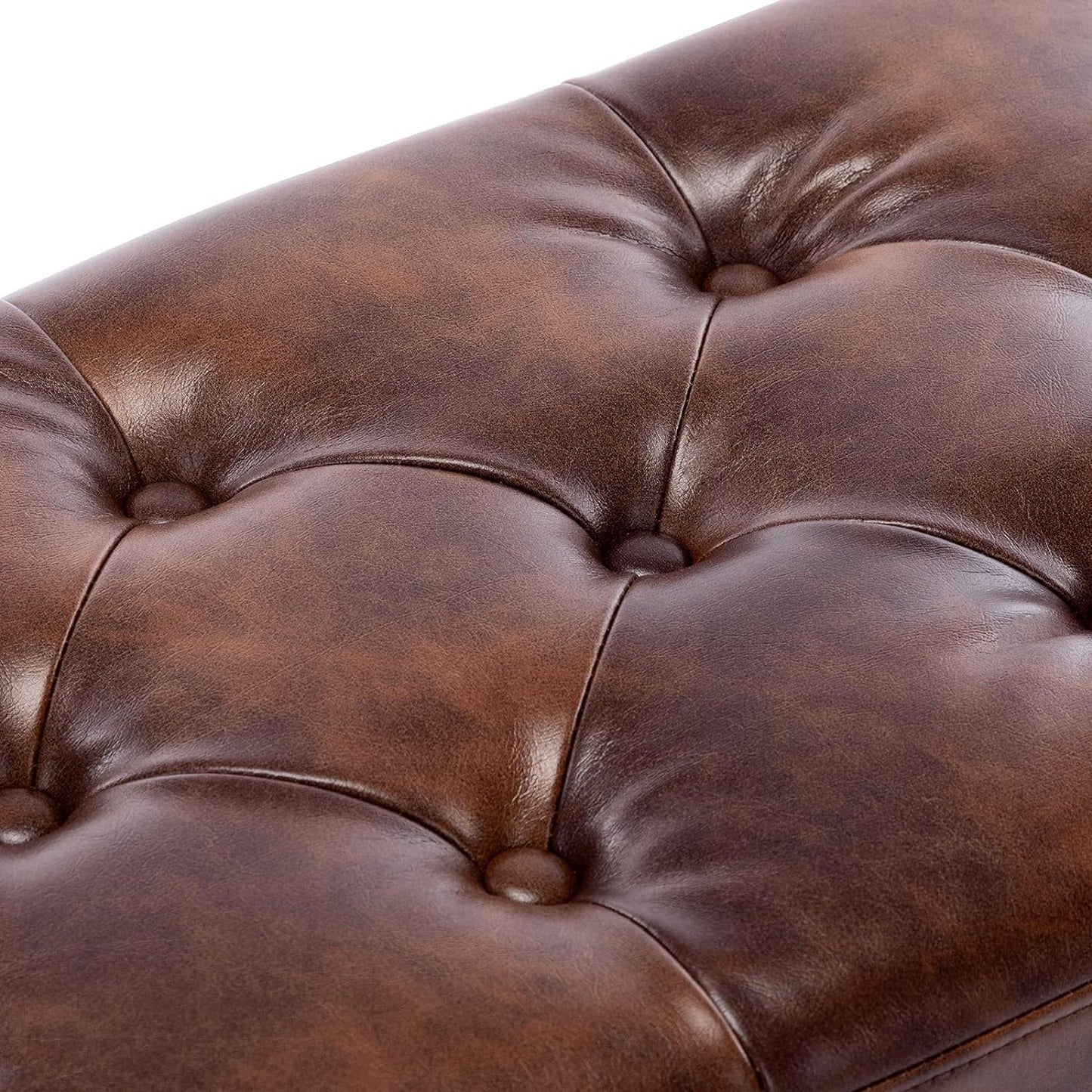 DUHOME Button-Tufted Ottoman Bench, Upholstered Bedroom Benches Footrest Stool Dining Bench Leather Accent Bench for Entryway Dining Room Living Room Bedroom End of Bed, Dark Brown
