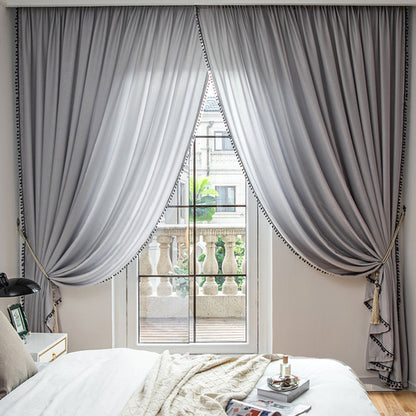 Grey Thermal Insulated Velvet Curtain with Ball Design