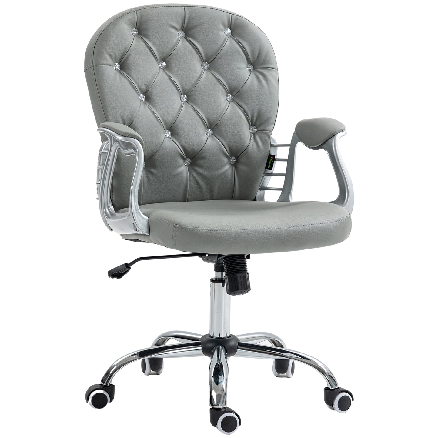Vinsetto Velvet PU Home Office Desk Chair, Button Tufted with Padded Arms & Swivel