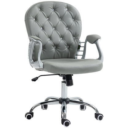 Vinsetto Velvet PU Home Office Desk Chair, Button Tufted with Padded Arms & Swivel