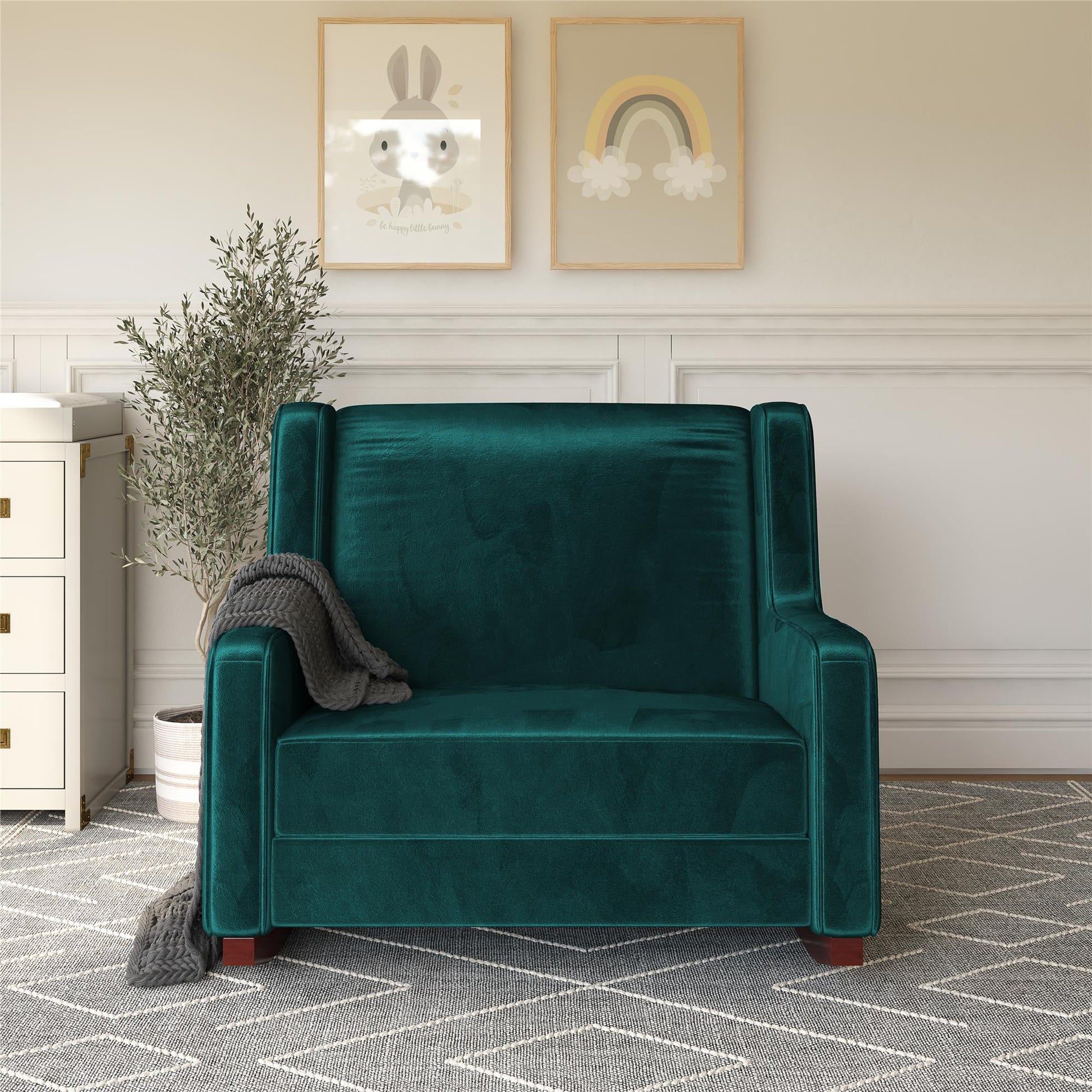 Hadley Upholstered Double Rocker Chair, Green Velvet
