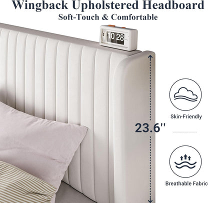 Full Size Velvet Bed Frame/Vertical Channel Tufted Wingback