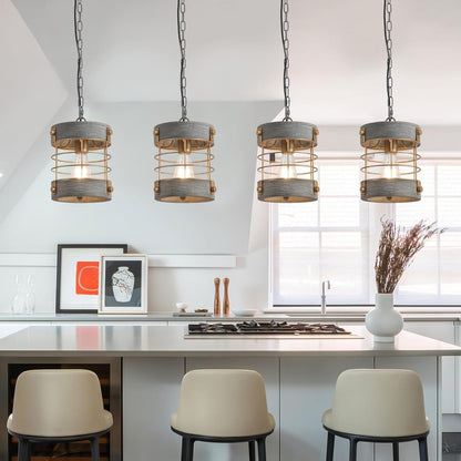 Farmhouse Pendant Light, Adjustable Metal and Wood Chandelier Light