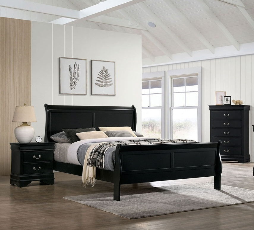 Twin Size Bed Black Louis Phillipe Solidwood 1pc Bed Bedroom Sleigh Bed Contemporary Style