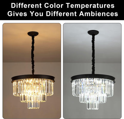 Black Crystal Chandeliers Modern round Chandeliers 20" Dimmable 9 Lights Ceiling Pendant Light Fixtures 3 Tiers Luxury Raindrop for Living Room Dining Room Bedroom Foyer