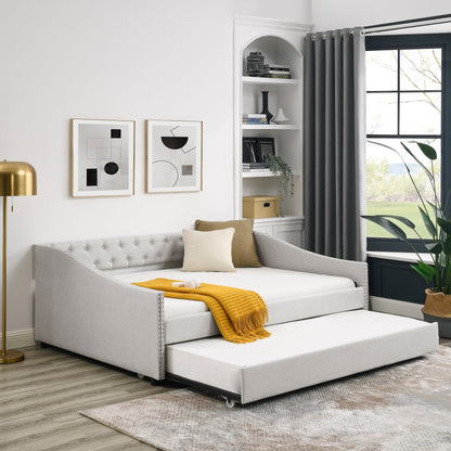 Upholstered Tufted Daybed Sofa Bed with Trundle and Convertible Design