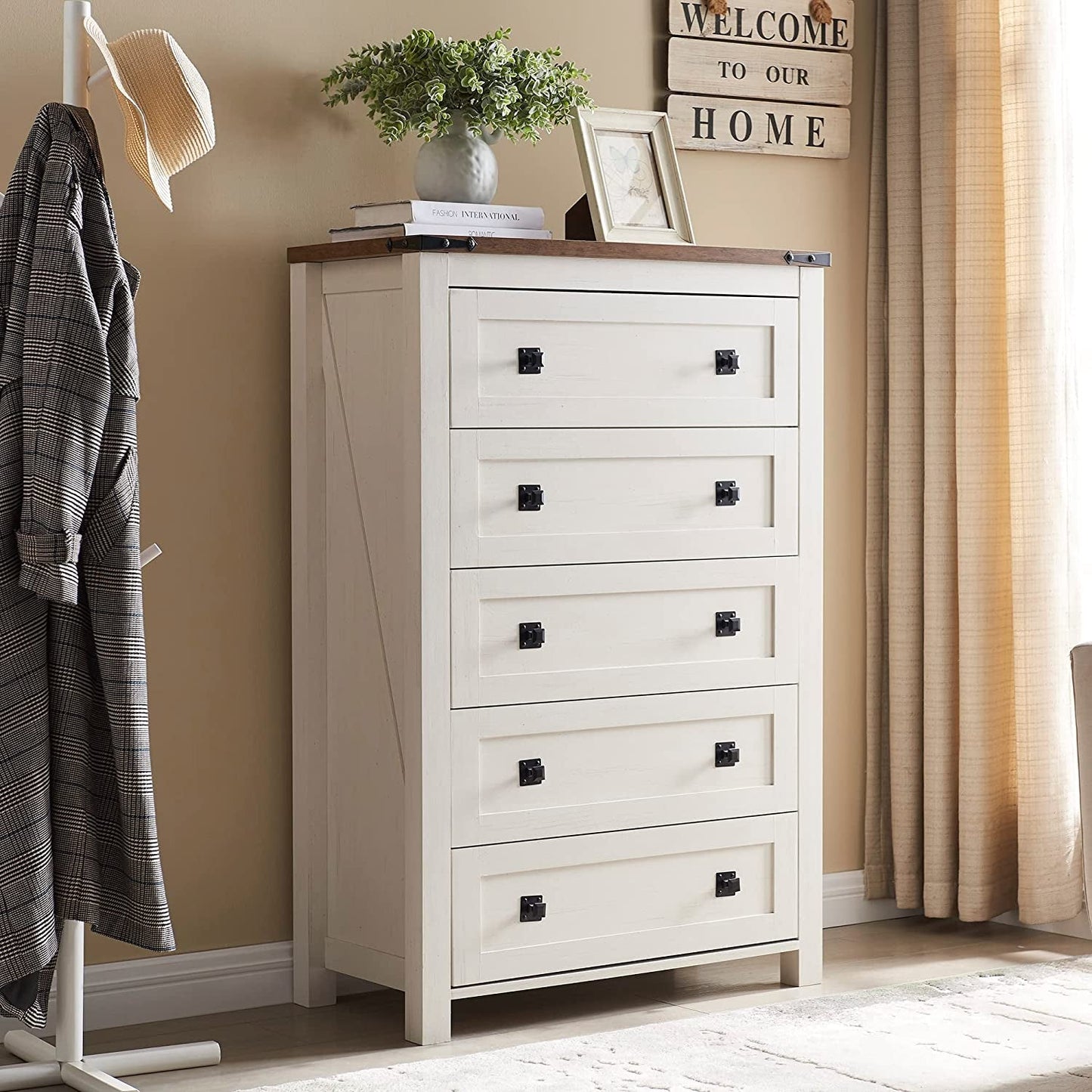 Rustic Tall Chest of Drawers, Antique White