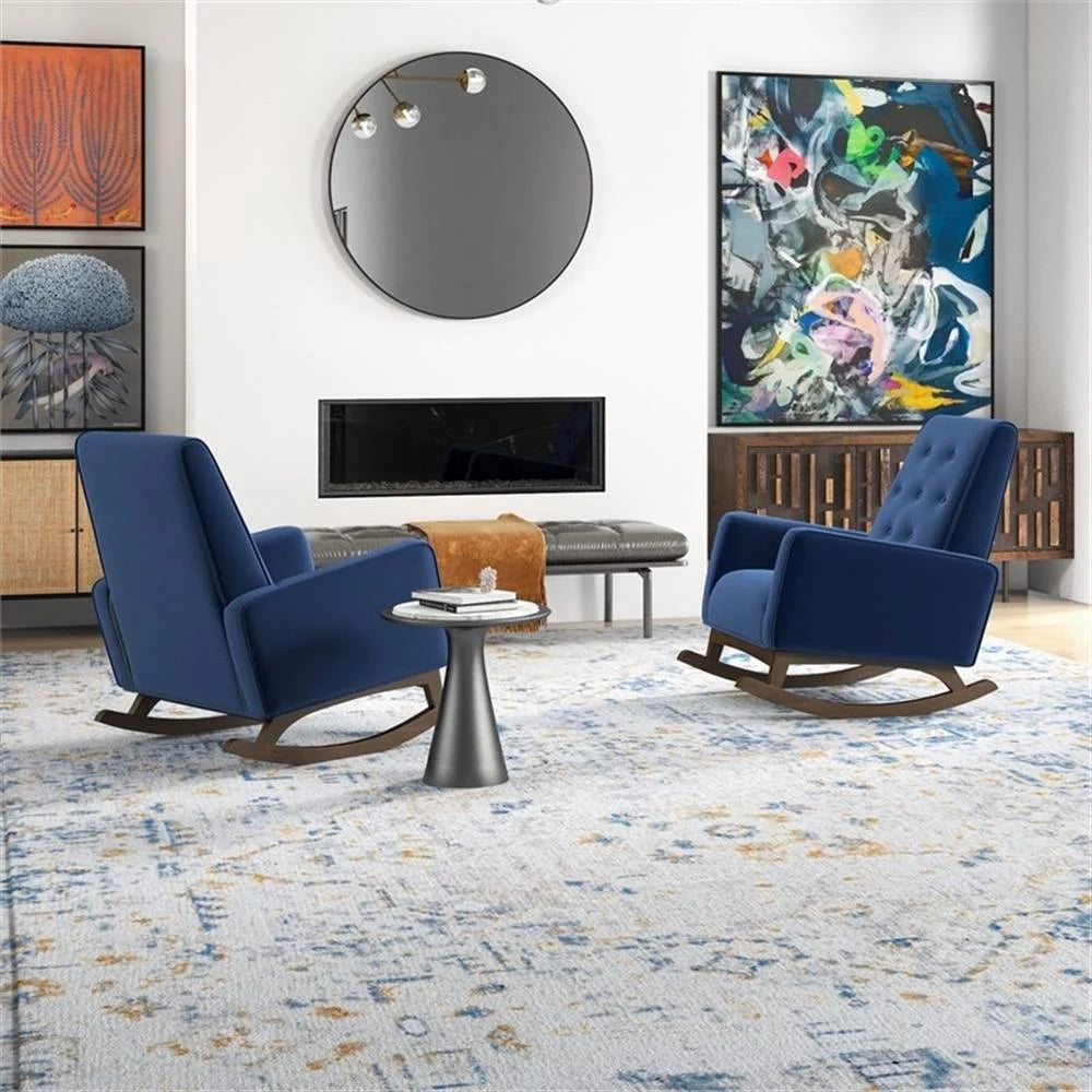 Walker Pillow Back Velvet Indoor Nursery Rocking Chair in Blue (Set of 2)