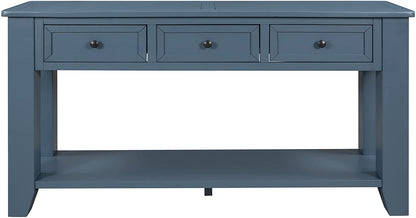 Blue Console Table with Drawers and Shelf