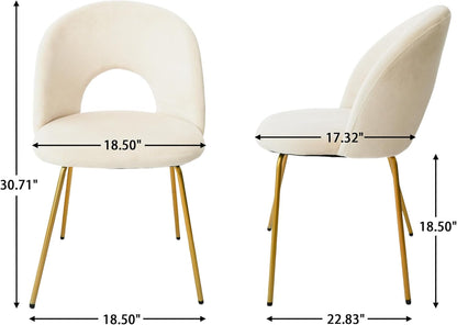 Velvet Seat Chair with Metal Legs for Kitchen Dining Room, Pack of 2.