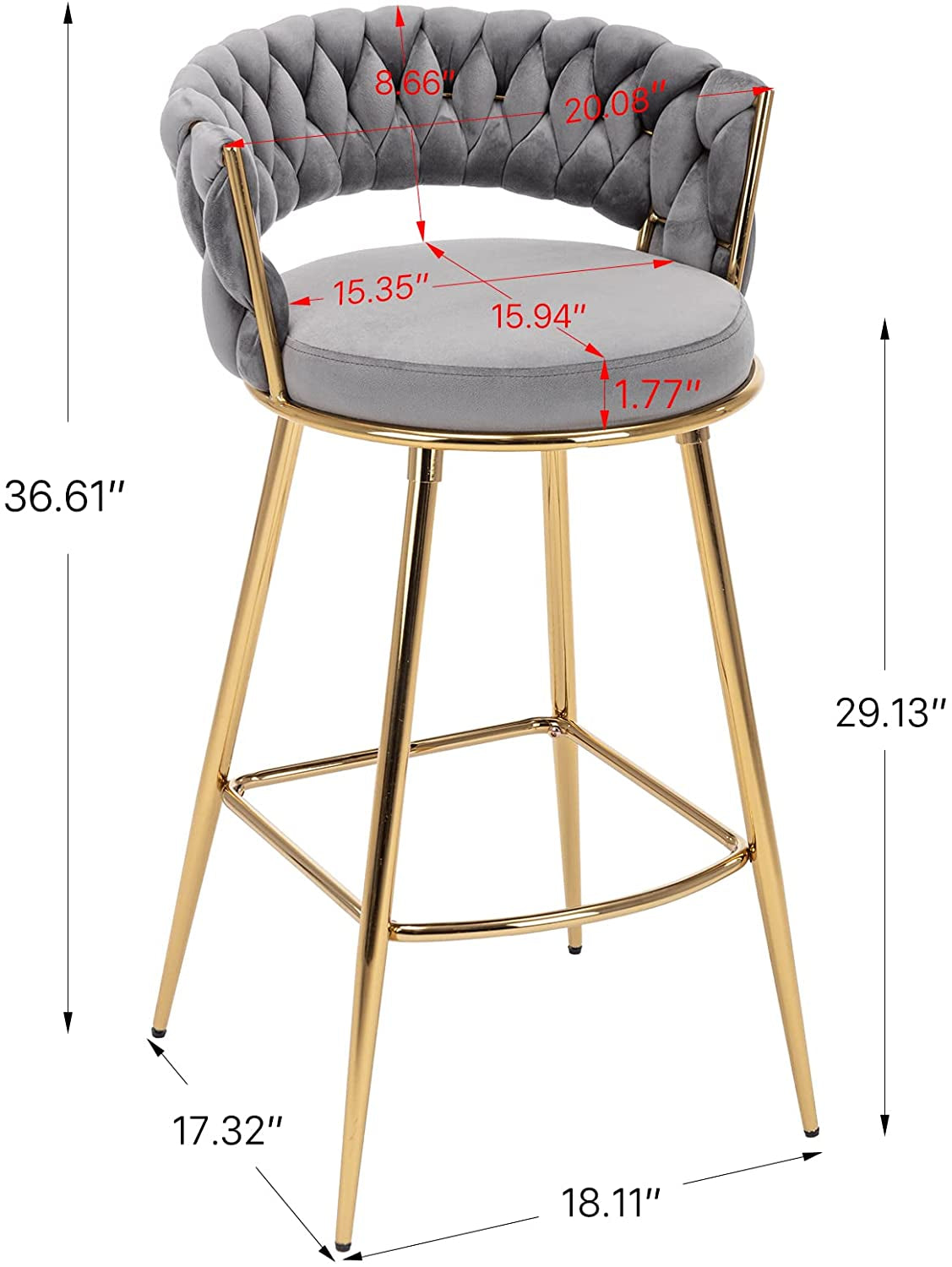 Gray Velvet Woven Backrest Barstool Set - Comfortable & Stylish