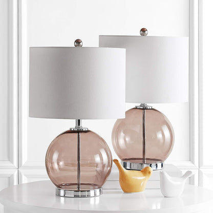 SAFAVIEH Lighting Collection Lonni Smoked Grey Glass 23-Inch Bedroom Living Room Home Office Desk Nightstand round Table Lamp Set of 2 (LED Bulbs Included)