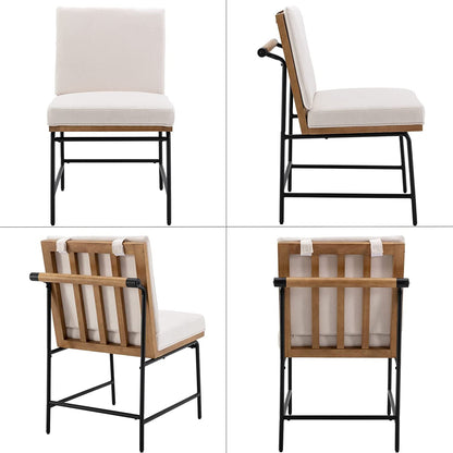 Mid Century Linen Dining Chairs Set of 2, White