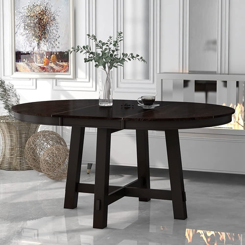 Espresso Extendable Farmhouse round Wood Table