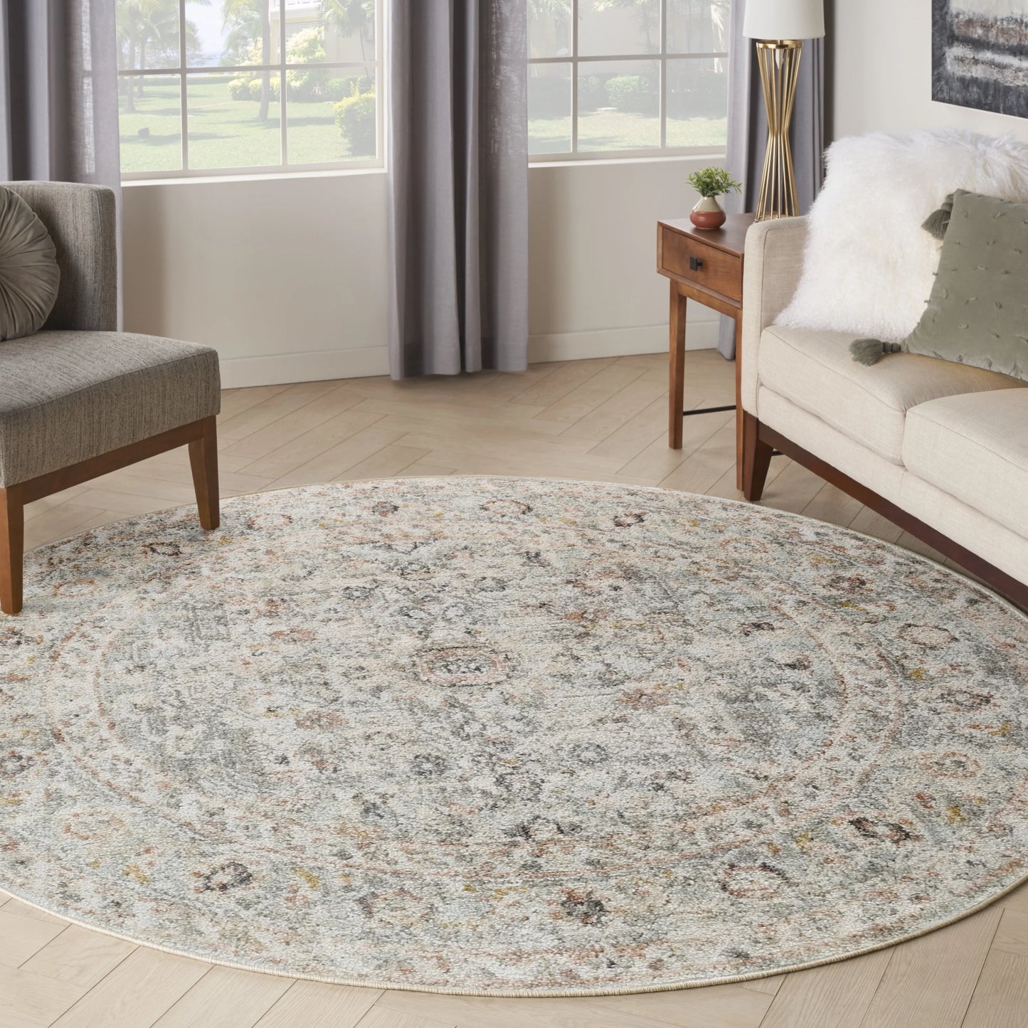 Oushak Home 7'10" X round Light Grey Vintage Indoor Rug