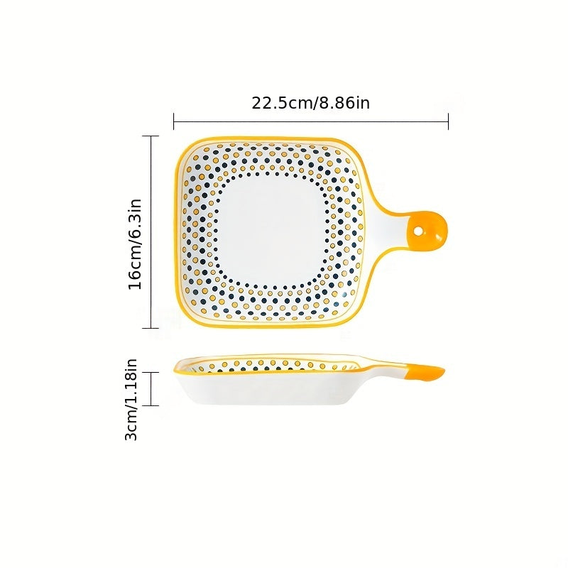 Stylish Ceramic Dinner Plate with Handle  Flower Design