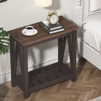 Rustic Espresso Narrow End Side Table with Shelf