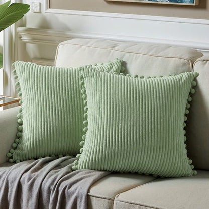 Fancy Homi Dark Gray Decorative Throw Pillow Covers 18X18 Inch with Pom Poms, Boho Farmhouse Home Decor, Soft Corduroy Accent Square Cushion Case for Living Room Couch Bed Sofa 45X45 Cm