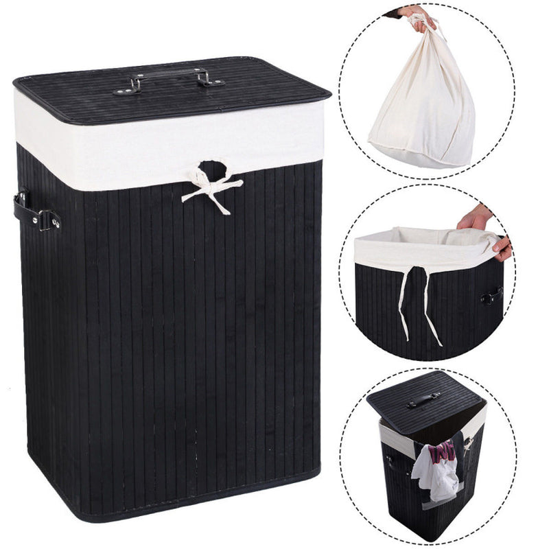 19 Gal Rectangle Laundry Basket Bamboo Clothes Hamper with Handles and Lid