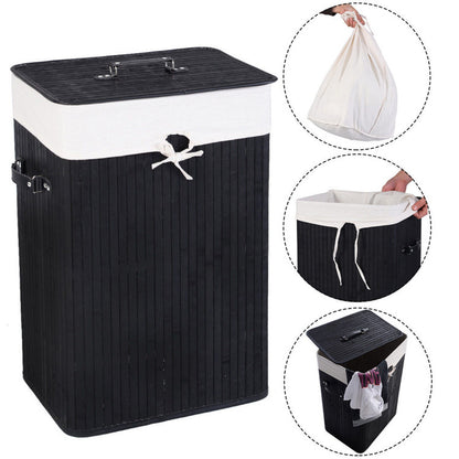 19 Gal Rectangle Laundry Basket Bamboo Clothes Hamper with Handles and Lid