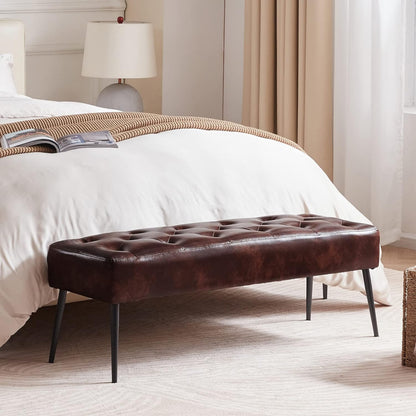 DUHOME Button-Tufted Ottoman Bench, Upholstered Bedroom Benches Footrest Stool Dining Bench Leather Accent Bench for Entryway Dining Room Living Room Bedroom End of Bed, Dark Brown