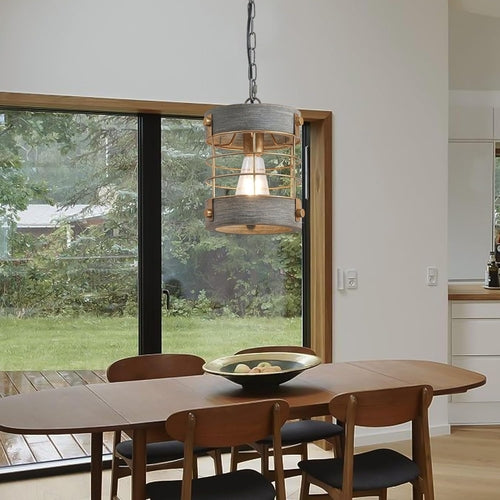 Farmhouse Pendant Light, Adjustable Metal and Wood Chandelier Light