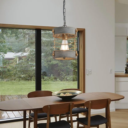 Farmhouse Pendant Light, Adjustable Metal and Wood Chandelier Light