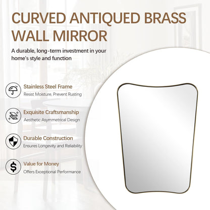 Gold Mirror, 24X36 Irregular Wall Mirror, Gold Antique Bathroom Vanity